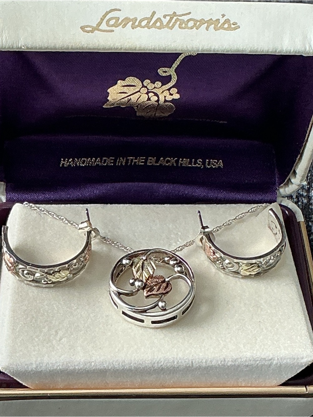 BLACK HILLS GOLD 925 12K Circle Pendant and Half Hoop Earrings